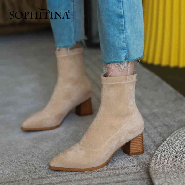 sophitina women's boots flock surface internal leather ankle boots pointed toe square heel slip-on solid color women shoes so629 210513, Black
sophitina women's boots flock surface internal leather ankle boots pointed toe square heel slip-on solid color women shoes so629 210513, Black