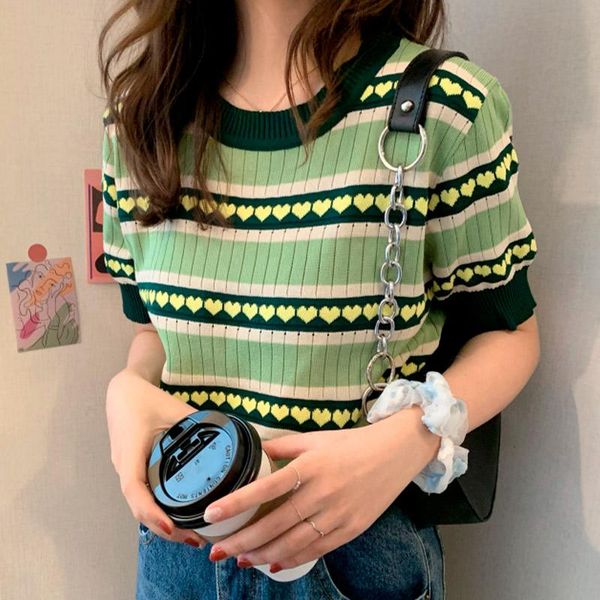 women's t-shirt vintage women crop green knitted summer o neck short sleeve love pattern casual female slim knit cropped tees, White
women's t-shirt vintage women crop green knitted summer o neck short sleeve love pattern casual female slim knit cropped tees, White