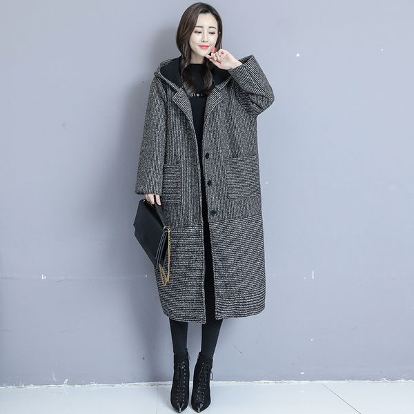 women's wool & blends large size women autumn winter woolen coat version loose long section plus velvet thick hooded female outwear zaz, Black
women's wool & blends large size women autumn winter woolen coat version loose long section plus velvet thick hooded female outwear zaz, Black