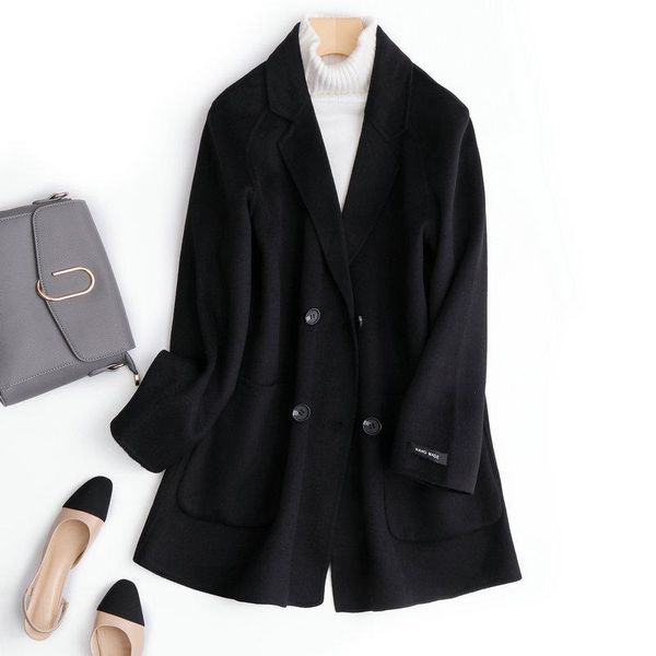 women's wool & blends arrival double sided cashmere coat breasted slim soft belt style for winter, Black
women's wool & blends arrival double sided cashmere coat breasted slim soft belt style for winter, Black