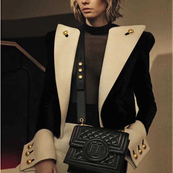 excllent quality est stylish designer jacket for ladies lion buttons color block patchwork velvet short blazer 210930, White;black
excllent quality est stylish designer jacket for ladies lion buttons color block patchwork velvet short blazer 210930, White;black