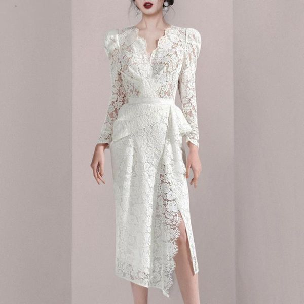 autumn women v neck solid white long sleeve lace dress elegant split sheath office business casual dresses, Black;gray
autumn women v neck solid white long sleeve lace dress elegant split sheath office business casual dresses, Black;gray