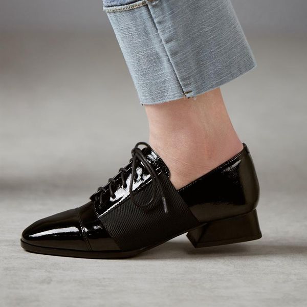 dress shoes ins women pumps natural leather plus size elastic band + cow patent thick heel metal buckle, Black
dress shoes ins women pumps natural leather plus size elastic band + cow patent thick heel metal buckle, Black