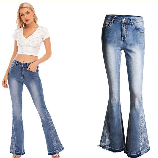 women's jeans european and american embroidered casual wide-leg bell-bottoms trousers stitching flower women, Blue
women's jeans european and american embroidered casual wide-leg bell-bottoms trousers stitching flower women, Blue