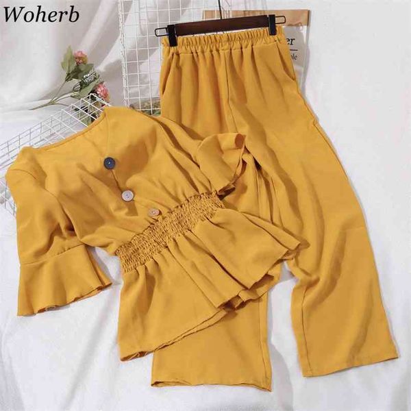 summer 2 pieces set women v-neck ruffle blouse + wide leg pants korean chic suit female two-piece sets office lady 210519, White
summer 2 pieces set women v-neck ruffle blouse + wide leg pants korean chic suit female two-piece sets office lady 210519, White