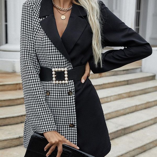 women's suits & blazers 2021 autumn coat small suit double breasted black and white lattice women, White;black
women's suits & blazers 2021 autumn coat small suit double breasted black and white lattice women, White;black