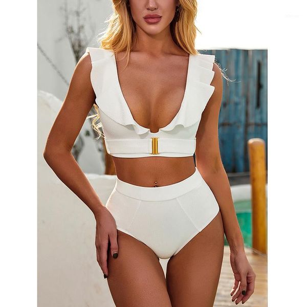 women's swimwear ruffle 2021 bikini set high waist swimsuit women push up female white bathing suits summer beach wear swimming suit, White;black
women's swimwear ruffle 2021 bikini set high waist swimsuit women push up female white bathing suits summer beach wear swimming suit, White;black