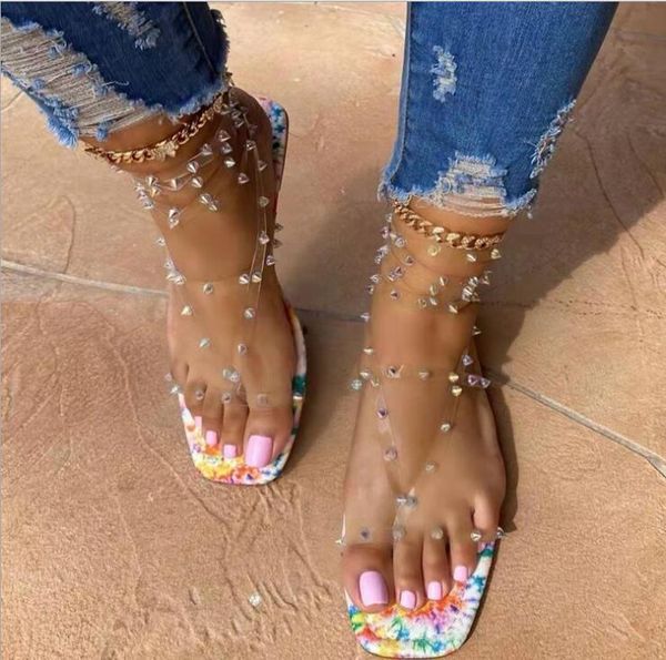 slippers 2021 summer women large size transparent rivet belt sandals flat nail outdoor wild fashion beach, Black
slippers 2021 summer women large size transparent rivet belt sandals flat nail outdoor wild fashion beach, Black