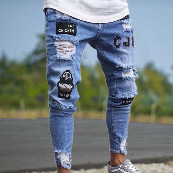 embroidery print casual skinny men ripped jeans slim fit stretch destroyed hole pencil pants hip hop man denim trousers, Blue
embroidery print casual skinny men ripped jeans slim fit stretch destroyed hole pencil pants hip hop man denim trousers, Blue