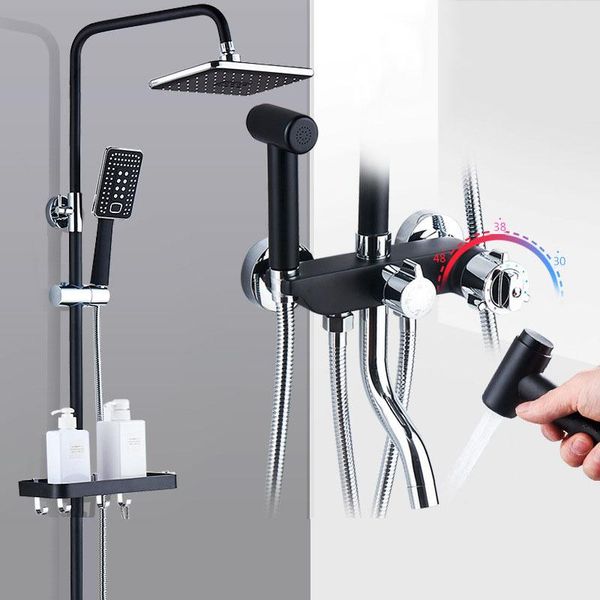 black bathroom shower set brass chrome wall mounted faucet head water saving nozzle aerator thermostatic sets
black bathroom shower set brass chrome wall mounted faucet head water saving nozzle aerator thermostatic sets