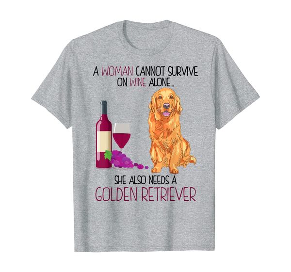 woman cannot survive on wine needs golden retriever t-shirt, White;black
woman cannot survive on wine needs golden retriever t-shirt, White;black