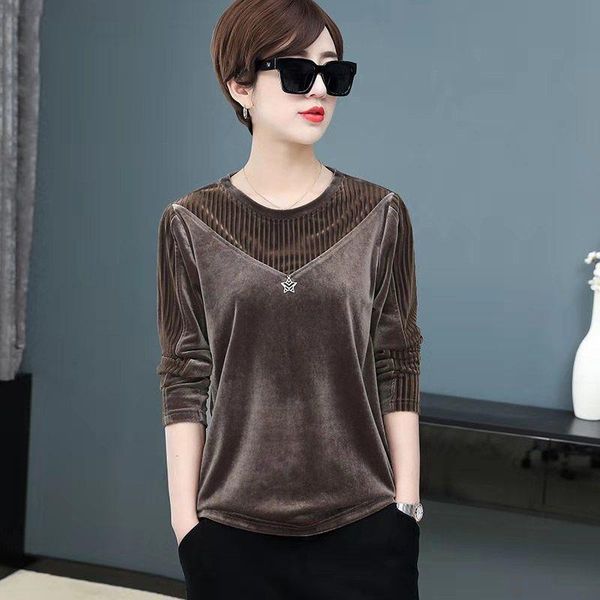 women's t-shirt velvet long-sleeved round neck loose belly cover large mother bottoming shirt tide, White
women's t-shirt velvet long-sleeved round neck loose belly cover large mother bottoming shirt tide, White