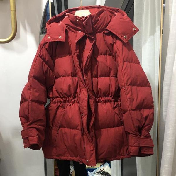 women's down & parkas jacket winter korean version hooded thickened drawstring medium long christmas red 90 white duck, Black
women's down & parkas jacket winter korean version hooded thickened drawstring medium long christmas red 90 white duck, Black