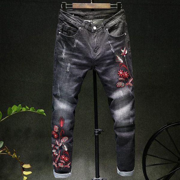 men's fashion trend jeans ripped slim fit straight denim pants embroidery trousers, Blue
men's fashion trend jeans ripped slim fit straight denim pants embroidery trousers, Blue