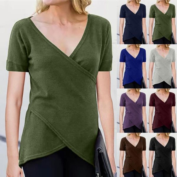 women's t-shirt 2021 t shirt women short sleeved tshirt v-neck fashion asymmetric solid color, White
women's t-shirt 2021 t shirt women short sleeved tshirt v-neck fashion asymmetric solid color, White