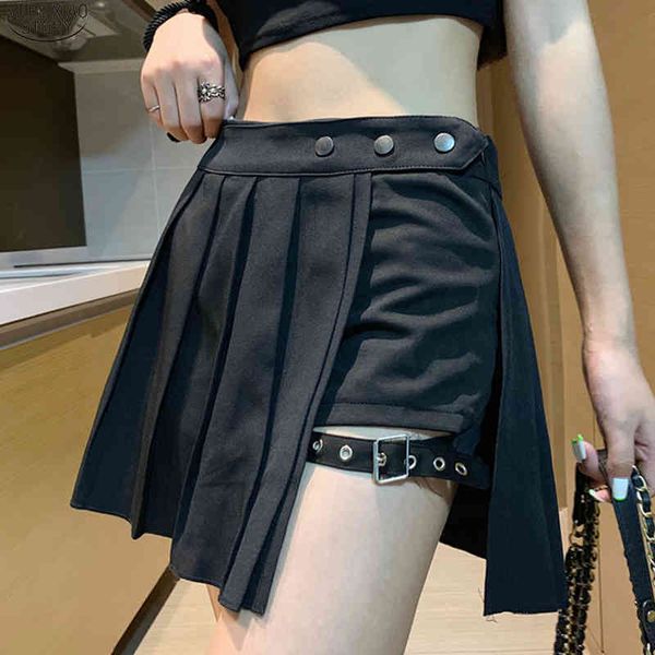 punk irregular girl's shorts faldas summer women jupe streetwear black high waist pleated skirt 9962 210415 
punk irregular girl's shorts faldas summer women jupe streetwear black high waist pleated skirt 9962 210415