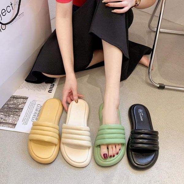 women slippers soft leather candy color sandals thick-soled fashion open toe flip-flops light comfort beach casual slides, Black
women slippers soft leather candy color sandals thick-soled fashion open toe flip-flops light comfort beach casual slides, Black