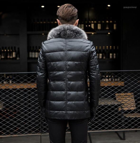 men's leather & faux genuine down jacket male winter coat men fur collar sheepskin jackets jaqueta de couro kj651, Black
men's leather & faux genuine down jacket male winter coat men fur collar sheepskin jackets jaqueta de couro kj651, Black