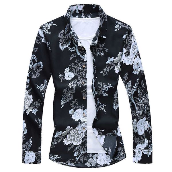 men's long sleeve fashion floral spring autumn print casual shirts clothes 210809, White;black 
men's long sleeve fashion floral spring autumn print casual shirts clothes 210809, White;black