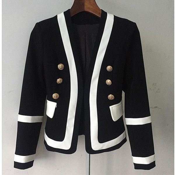 women's suits & blazers women spring autumn star blazer metal double-breasted black white contrast color fashion slim collarless suit, White;black
women's suits & blazers women spring autumn star blazer metal double-breasted black white contrast color fashion slim collarless suit, White;black