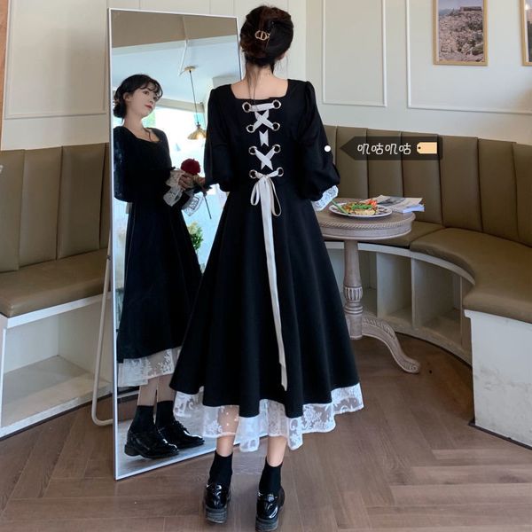 women black lace ruffle long sleeve bandage france retro dress romantic elegant party vestidos a-line simple 210517, Black;gray
women black lace ruffle long sleeve bandage france retro dress romantic elegant party vestidos a-line simple 210517, Black;gray