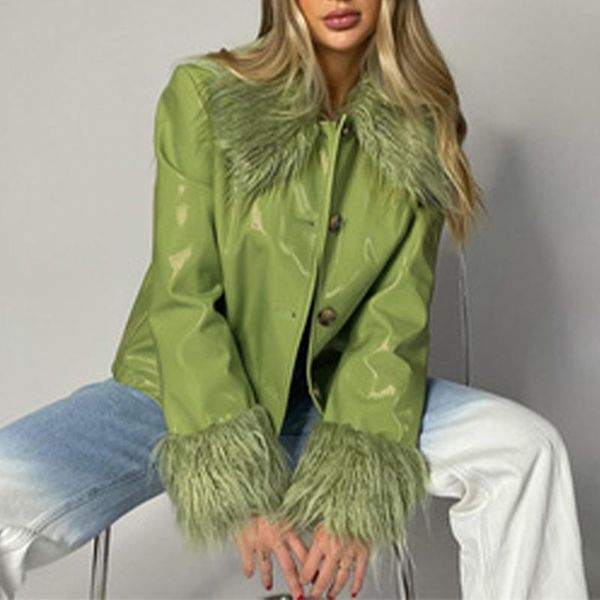 women's jackets pu leather solid fur collar jacket coat 2021 winter single breasted long sleeve warm female casual street, Black;brown
women's jackets pu leather solid fur collar jacket coat 2021 winter single breasted long sleeve warm female casual street, Black;brown
