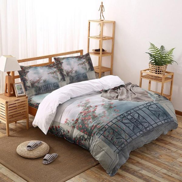 bedding sets balcony rose flower vine arch fog bed linens printed duvet cover set for home housse de couette bedclothes
bedding sets balcony rose flower vine arch fog bed linens printed duvet cover set for home housse de couette bedclothes