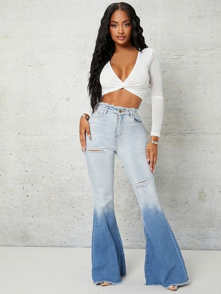 sxy high waisted ombre print ripped flare leg jeans r2hj#, Blue
sxy high waisted ombre print ripped flare leg jeans r2hj#, Blue