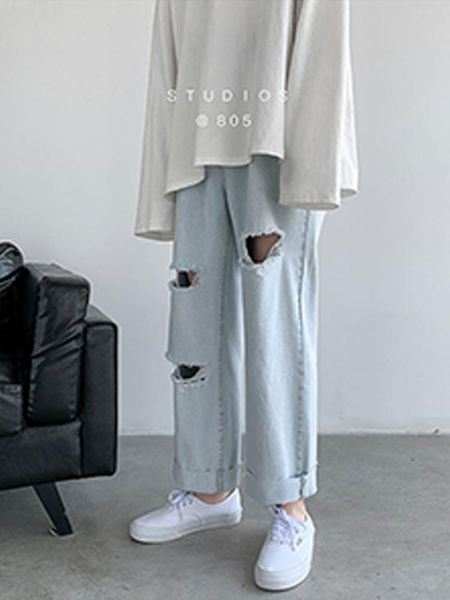 light-colored ripped jeans women's summer thin loose straight drape wide-leg pants ins2021 nine-point women, Blue
light-colored ripped jeans women's summer thin loose straight drape wide-leg pants ins2021 nine-point women, Blue
