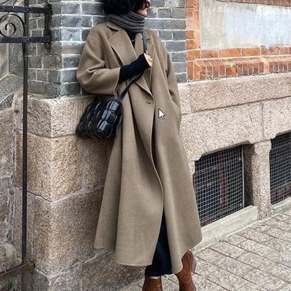 women's wool & blends autumn winter women middle long korean simple casual single button lapel coat loose thin woolen female 2021 x865, Black
women's wool & blends autumn winter women middle long korean simple casual single button lapel coat loose thin woolen female 2021 x865, Black