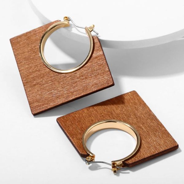 stud creative retro classic brown geometric earrings female square wooden gifts wholesale, Golden;silver