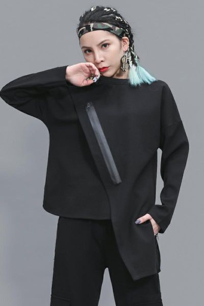 women's hoodies & sweatshirts casual creative irregular stitching coat loose niche design sense zipper pullover long-sleeved shirt, Black
women's hoodies & sweatshirts casual creative irregular stitching coat loose niche design sense zipper pullover long-sleeved shirt, Black