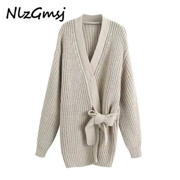 women fashion with tied wrap knitted cardigan sweater vintage long sleeve loose female outerwear chic 210628, White
women fashion with tied wrap knitted cardigan sweater vintage long sleeve loose female outerwear chic 210628, White