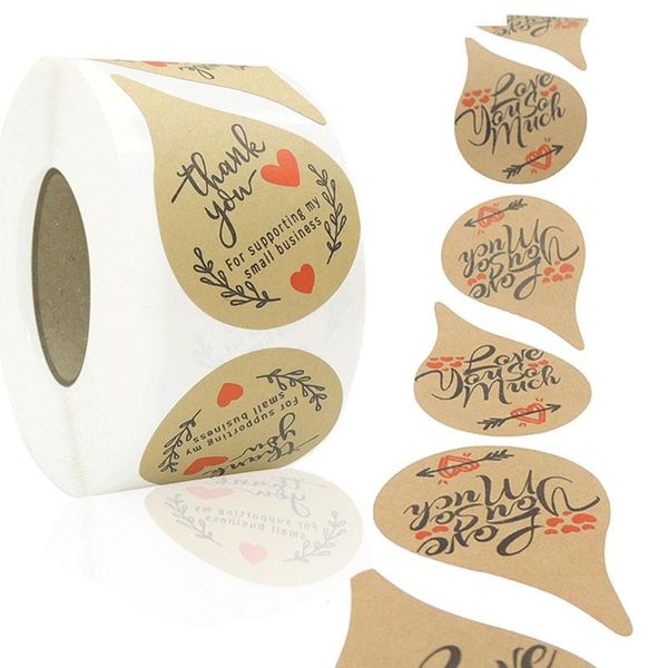gift wrap 500pcs/roll variety styles drop shape kraft paper thank you sticker festival party wraps label decoration merchandise bags 
gift wrap 500pcs/roll variety styles drop shape kraft paper thank you sticker festival party wraps label decoration merchandise bags