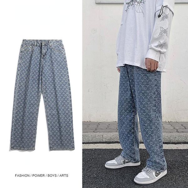 men's jeans 2021 spring and summer high street loose straight tube wide leg youth long pants trendy jacquard menvintage men, Blue
men's jeans 2021 spring and summer high street loose straight tube wide leg youth long pants trendy jacquard menvintage men, Blue