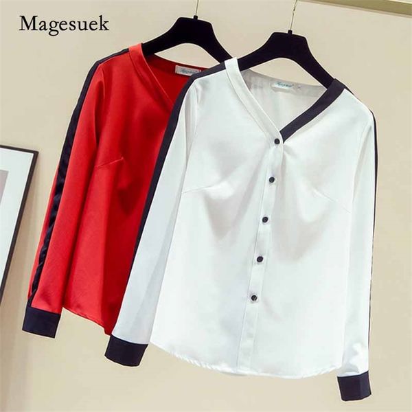 women v-neck korean fashion clothing solid loose shirt office lady spring and autumn chiffon shirts blouse blusas 11155 210518, White
women v-neck korean fashion clothing solid loose shirt office lady spring and autumn chiffon shirts blouse blusas 11155 210518, White