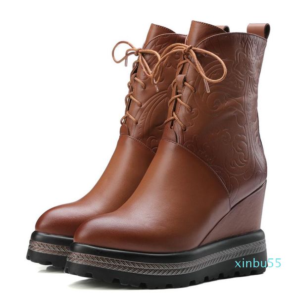 boots wedge high heel women shoes winter ankle lace up motorcycle concise round toe platform short size 34-42, Black
boots wedge high heel women shoes winter ankle lace up motorcycle concise round toe platform short size 34-42, Black