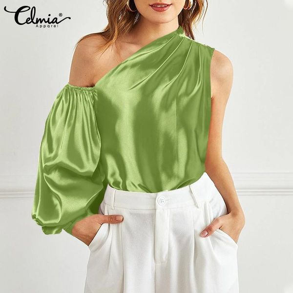 women's blouses & shirts celmia casual satin 2021 fashion one shoulder glossy blouse asymmetrical lantern sleeve streetwear plus size, White
women's blouses & shirts celmia casual satin 2021 fashion one shoulder glossy blouse asymmetrical lantern sleeve streetwear plus size, White