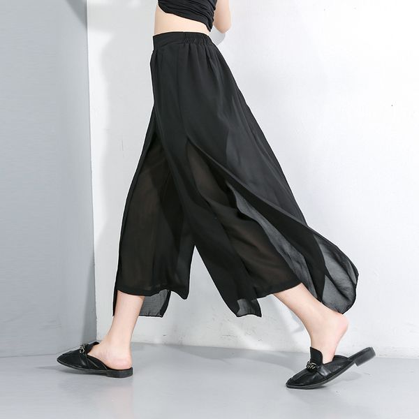 pants trousers dark black 2021 splicing chiffon wide leg women's street fashion brand fake two piece capris 87011, Black;white
pants trousers dark black 2021 splicing chiffon wide leg women's street fashion brand fake two piece capris 87011, Black;white