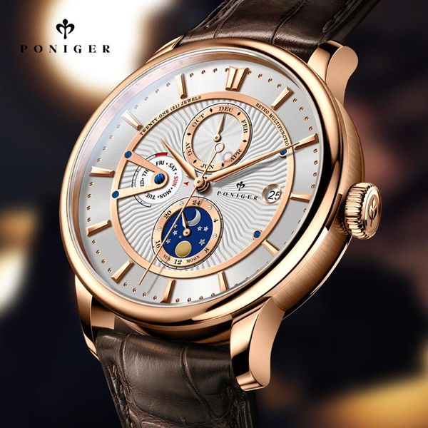 wristwatches switzerland poniger men watches japan automatic mechanical multi-function sapphire moon phase waterproof clock p81, Slivery;brown
wristwatches switzerland poniger men watches japan automatic mechanical multi-function sapphire moon phase waterproof clock p81, Slivery;brown