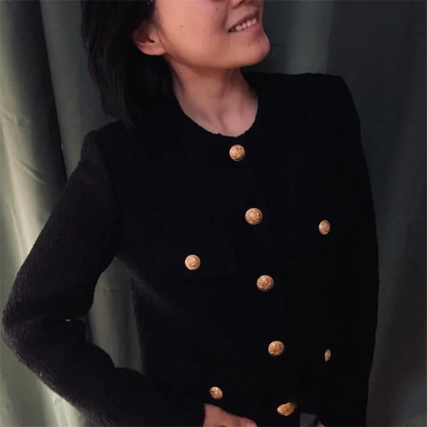 women's jackets runway black tweed golden luxury single-breasted short jacket 2021 spring autumn o-neck loose crop women clothes, Black;brown
women's jackets runway black tweed golden luxury single-breasted short jacket 2021 spring autumn o-neck loose crop women clothes, Black;brown