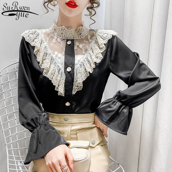 autumn silky low-cut lace stitched long sleeve women's shirt ruffled single breasted bottomed blusas mujer 12475 210427, White
autumn silky low-cut lace stitched long sleeve women's shirt ruffled single breasted bottomed blusas mujer 12475 210427, White