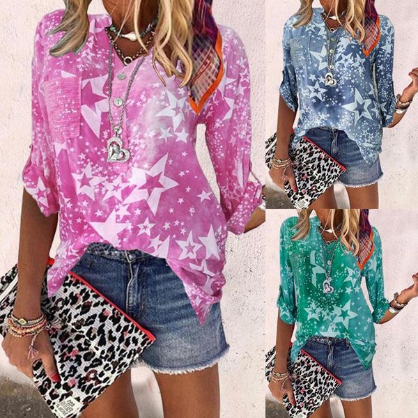 women's blouses & shirts autumn/winter 2021 large size 5xl women long sleeve v neck wild casual loose button pentagram print stitching, White
women's blouses & shirts autumn/winter 2021 large size 5xl women long sleeve v neck wild casual loose button pentagram print stitching, White