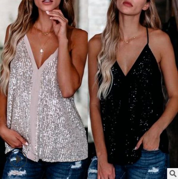 women's tanks & camis style sequined sling type v-neck straight vest ladies fashion wh252021 summer clothing european and american, White
women's tanks & camis style sequined sling type v-neck straight vest ladies fashion wh252021 summer clothing european and american, White
