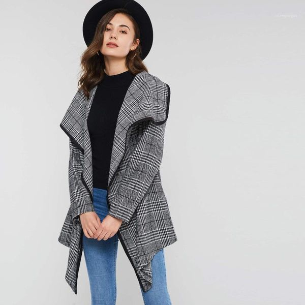 women's wool & blends plaid coat women vintage elegant asymmetric outerwear loose high street fashion autumn winter chic casual overcoa, Black 
women's wool & blends plaid coat women vintage elegant asymmetric outerwear loose high street fashion autumn winter chic casual overcoa, Black
