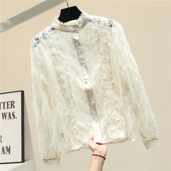 women's blouses & shirts full lace shirt 2021 sping elegant blouse girls ladies all match black blusas lady's femininas, White
women's blouses & shirts full lace shirt 2021 sping elegant blouse girls ladies all match black blusas lady's femininas, White