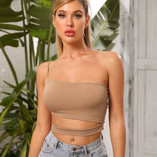 women fashion plain one shoulder crop camisole summer hollow out slim sleeveless tank top, White
women fashion plain one shoulder crop camisole summer hollow out slim sleeveless tank top, White