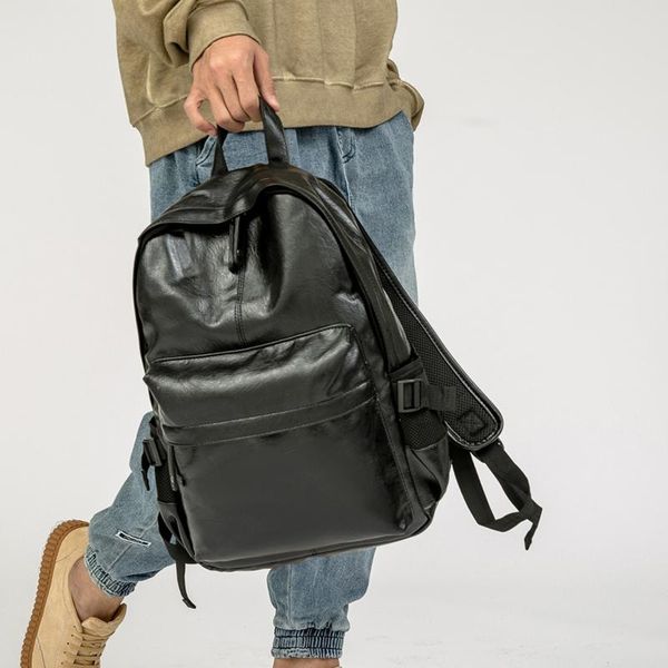 backpack men's pu leather lapbag solid color travel casual black multifunctional school
backpack men's pu leather lapbag solid color travel casual black multifunctional school