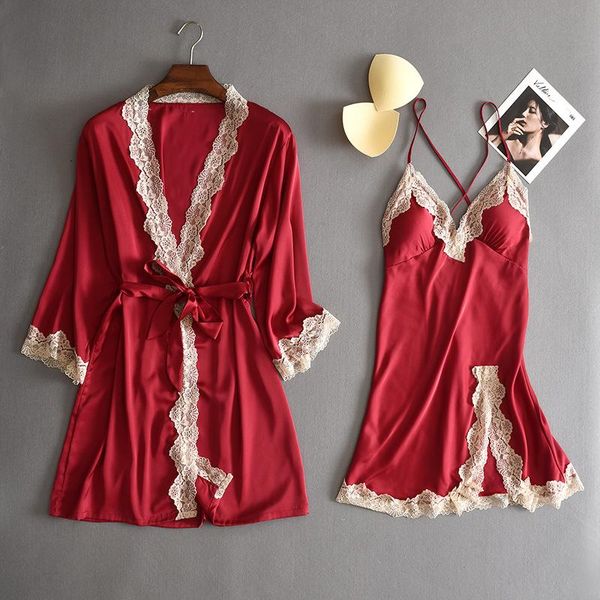 women's sleepwear satin ice silk lace colorful peignoir evening gowns long sleeve v neck pajamas set women summer and spring loose soft, Black;red
women's sleepwear satin ice silk lace colorful peignoir evening gowns long sleeve v neck pajamas set women summer and spring loose soft, Black;red