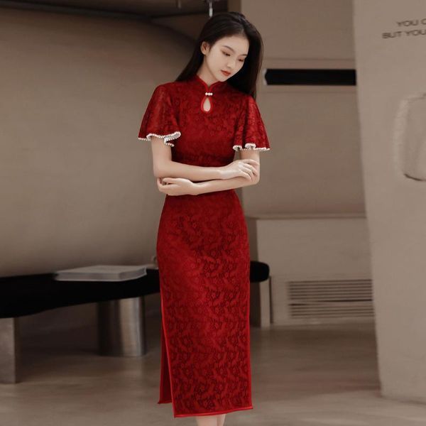 ethnic clothing chinese brdie wedding dress slim lace women cheongsam vestidos traditional evening party gown vintage split dancing qip, Red
ethnic clothing chinese brdie wedding dress slim lace women cheongsam vestidos traditional evening party gown vintage split dancing qip, Red